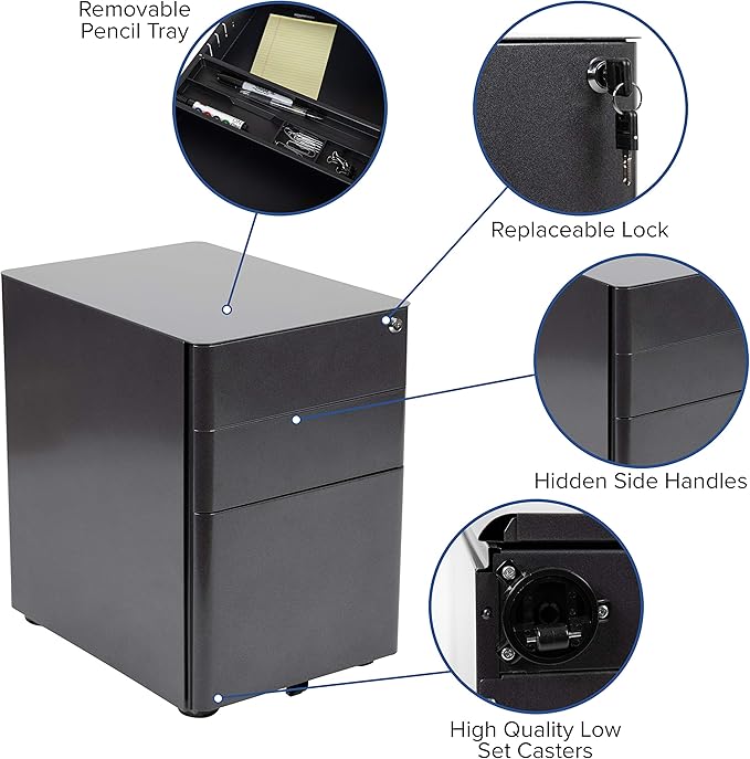 Flash Furniture Work From Home Kit - Adjustable Computer Desk, Ergonomic Mesh Office Chair and Locking Mobile Filing Cabinet with Side Handles