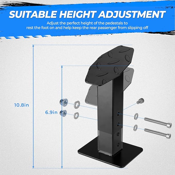 KEMIMOTO ATV Passenger Foot Rest, Adjustable Footrest, ATV Passenger Foot Pegs Anti-Slip Grip Compatible with Polaris Sportsman Scrambler Foreman Fourtrax Grizzly, Black