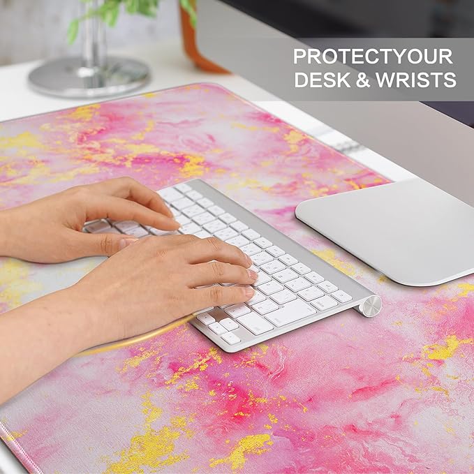 Lokigo Large Mouse Pad for Desk, Pink Desk Mat, Anti-Slip Waterproof Big Mousepad, Cute DeskMatt for Desktop, Keyboard Mat for Computer Desktop, Marble
