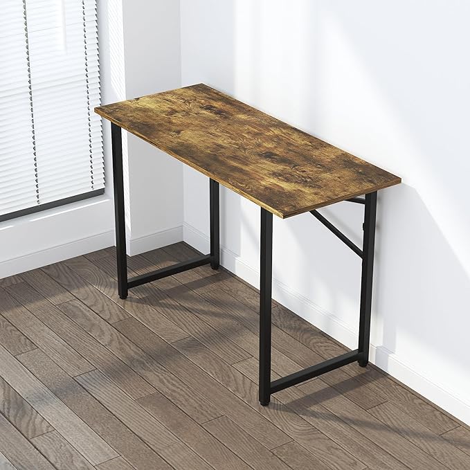 Lutown-Teen 47 inch Folding Computer Desk, Writing Gaming Computer Camping Table, No Assembly Required Home Office Desk, Rustic Brown