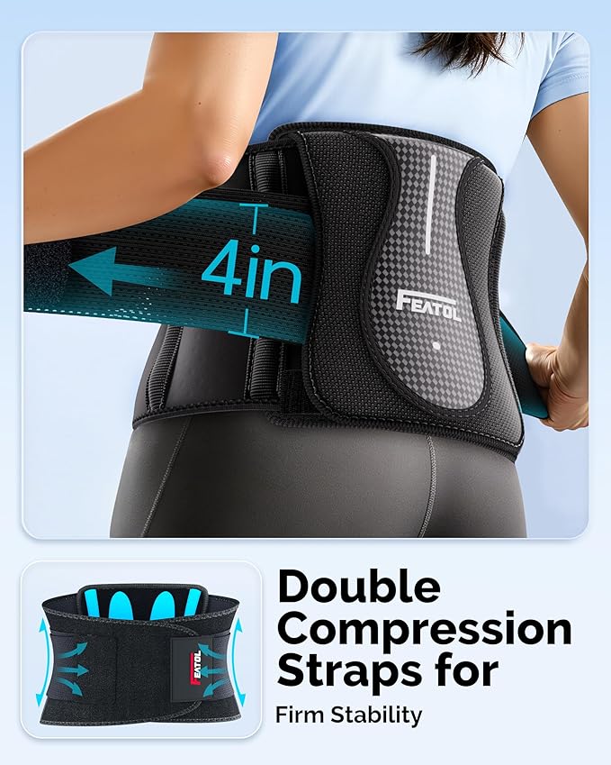 FEATOL Back Brace for Lower Back Pain Wide Coverage 360° Strong Lumbar Support with Removable Pad, Adjustable Waist Support Belt for Men Women, Size XX-Large 38.6"-51.2''