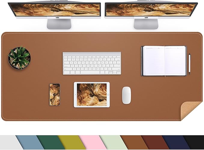 AFIING Cork Desk Mat 47" x 17", Dual-Sided Natural Cork & PU Leather Desk Pad, Non-Slip Waterproof Large Mouse Pad for Office, Home & Gaming (Brown)