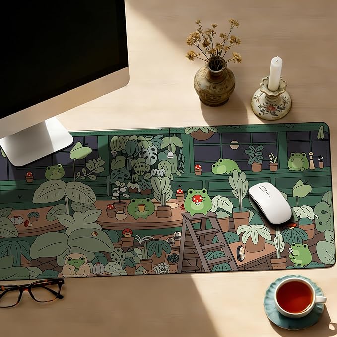 Cute Frog Mouse Pad,35.4 x 15.7 Inch Large Mouse Mat Non-Slip Rubber Stitched Edges for Writing Desk,Office,Home,Laptop