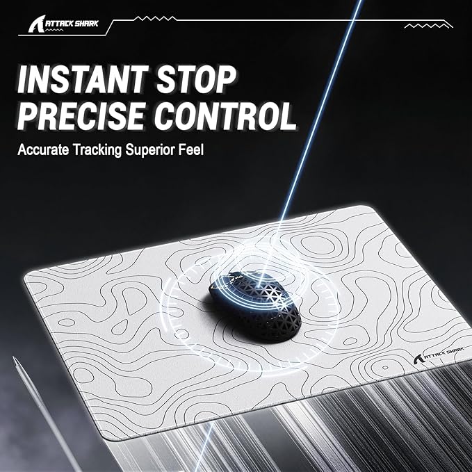 ATTACK SHARK CM02SE Gaming Mouse Pad for Esports Speed Mouse mats for Desk Waterproof Surface Stitched Edges and Anti-Slip Rubber Base Size M Laminate 16.14” x 12.2” x 0.16” White Contour