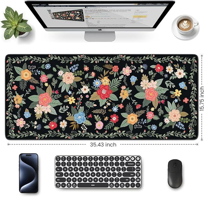 HAOCOO Black Desk Pad, Large Mouse Pad for Gaming & Office, Non-Slip Keyboard Mat, Waterproof Computer Accessories with Stitched Edges, Desk Pad Protector for Cubicle Organizers
