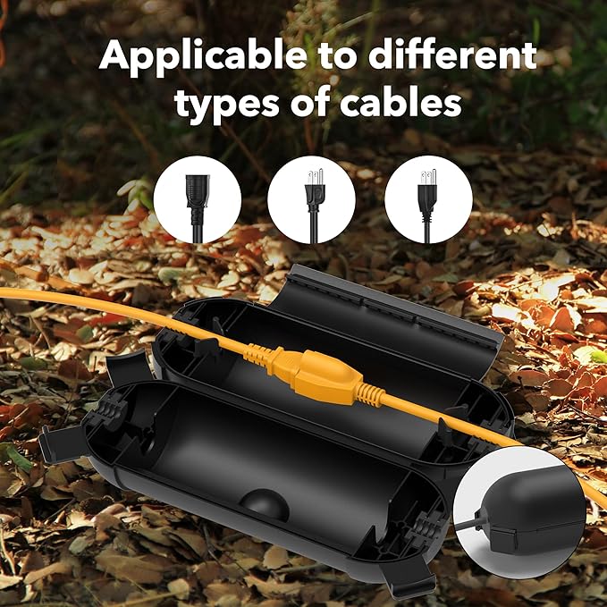 BN-LINK Outdoor Extension Cord Safety Cover, Cord Connector Protector Waterproof with 4 Latches, Plug Cover for Holiday String Lights & Tools, Black, 1 Pack