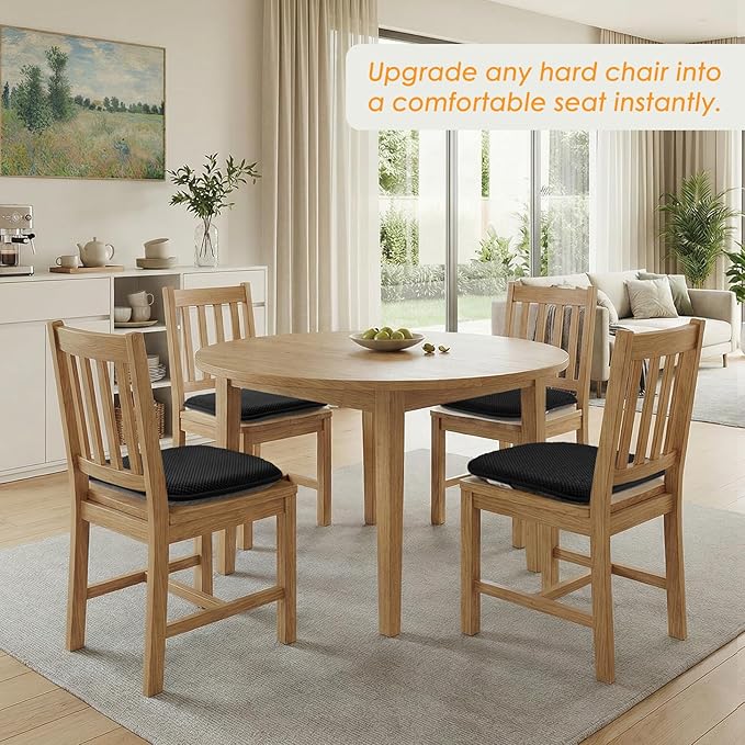 SWEMSTAR Chair Cushions - 15"*17" Kitchen Dining Chair Pads Foam Seat Cushion for Chairs Barstool Cushions Non Slip Seat Pad Set of 4 - Black