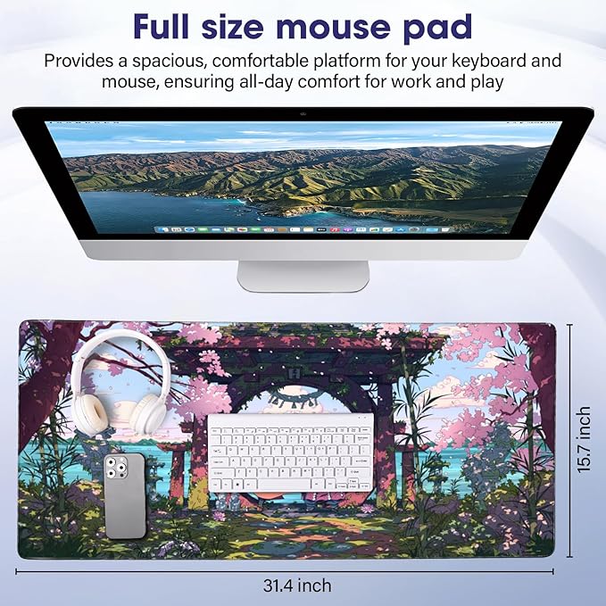 Japanese LifetimeWarrantly Professional Extended Gaming Mouse Pad - 31.5" x 15.7" Large Desk Mat with Stitched Edges, Waterproof Coating, Non-Slip Rubber Base for Gamers, Esports Pros, Office & Home