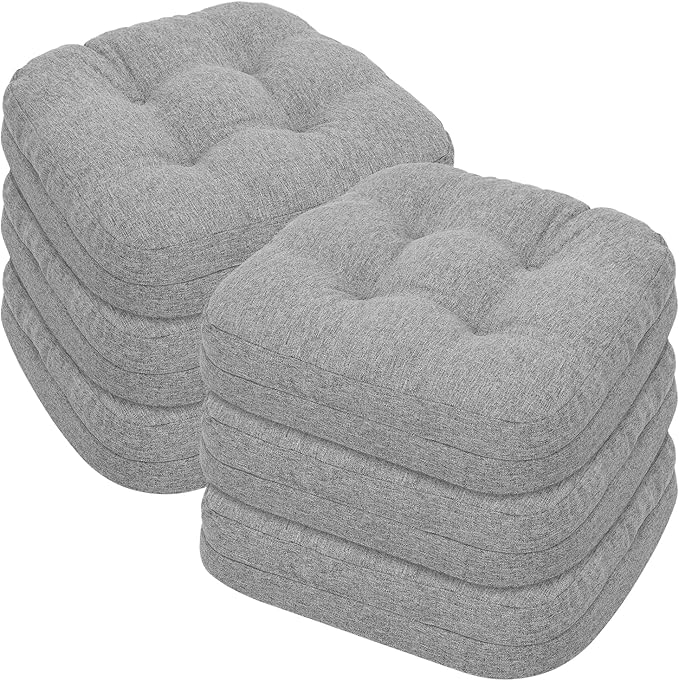 baibu Set of 6 Dining Chair Cushions, Dual-Layer Patent Design Memory Foam Kitchen Chair Cushions, Non-Slip Seat Pads with Ties, 16.5 x 16.5 x 3.5in, 6 Pack, Light Grey