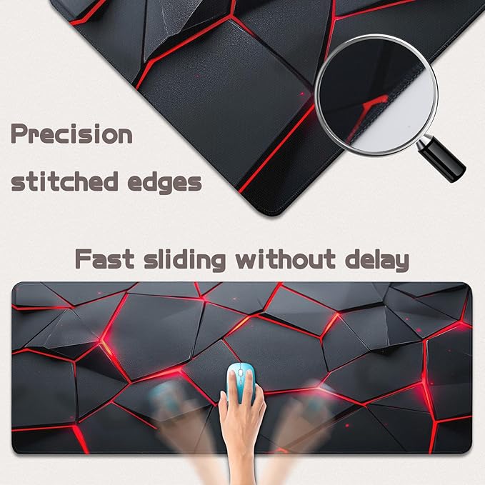 Gaming Mouse Pad - (31.5"×11.8") Honeycomb Large Mouse Pads for Desk - Desk Mat for Keyboard and Mouse with Non-Slip Base, Desks Pad Matfor Game/Office & Home（Black Red）