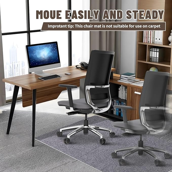 Office Chair Mat - for Hardwood Floors, Large Non-Slip Easy-Clean Floor Protection Blanket (Grey, “48 x 36in”).