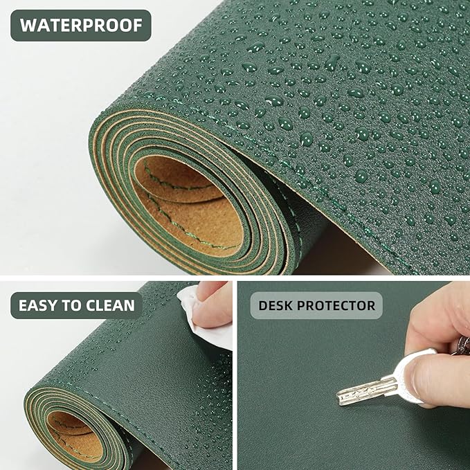 AFIING Cork Desk Mat 47" x 17", Dual-Sided Natural Cork & PU Leather Desk Pad, Non-Slip Waterproof Large Mouse Pad for Office, Home & Gaming (Dark Green)