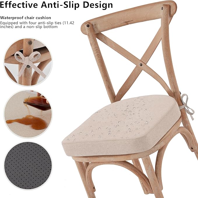 Nordjager Dining Chair Cushions Set of 6 Memory Foam Chair Cushion, Comfortable Dining Chair Pad Removable Slip Resistant Kitchen Chair Seat Cushion (6 Piece, Beige)