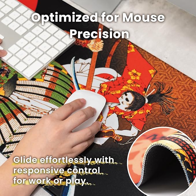BELLEMOND Japanese Art Desk Mat | Large 31.5x11.8in Anime Mouse Pad for Keyboard & Mouse | Non-Slip Base, Water-Repellent | Original Japanese Design | Tenka Muso - The Unrivaled Warrior
