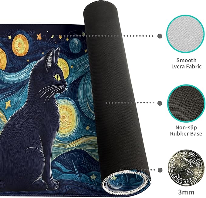 Desk Mat Mouse Pad Gaming Desk Pad XL Large Mouse Mat Office Decor Accessories (Starry Cat)
