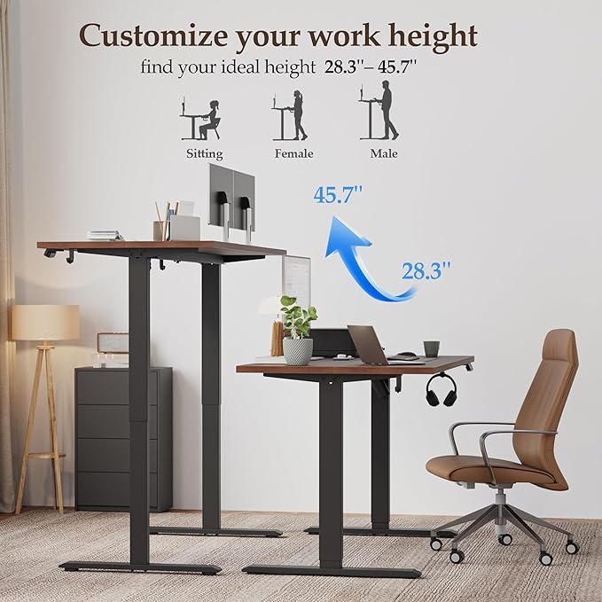 Klicelor 71 Inch Large Electric Standing Desk, Height Adjustable Office Desk, Sit Stand Up Computer Gaming Desk with Memory Preset, Three-Piece Desktop, Dark Walnut