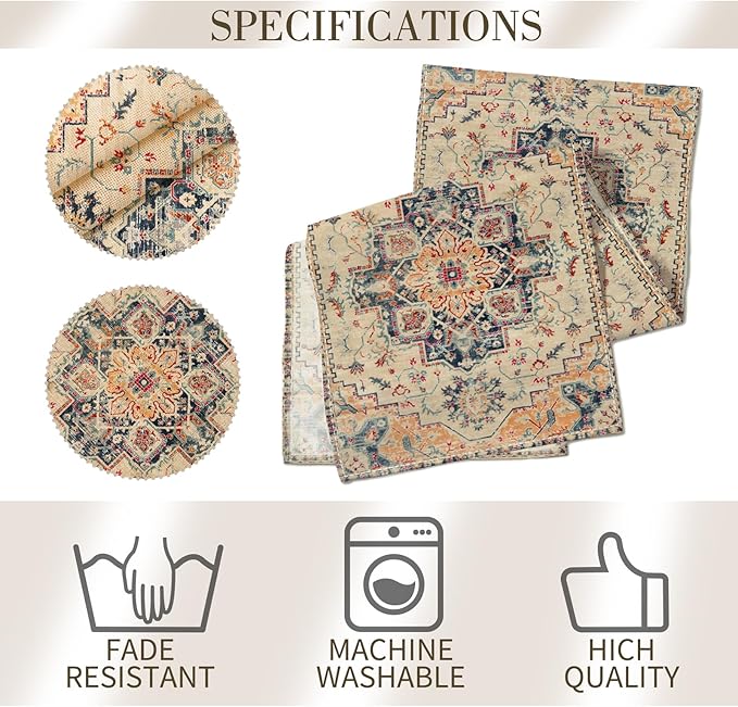 Boho Beige Table Runner,Vintage Elegant Farmhouse Table Center Linen Decor,Country Rustic Farmhouse Magical Fall Kitchen Dining Table Decoration for Home Dining Party Decor 13x108 Inch