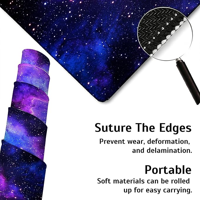 Large Gaming Mouse Pad Galaxy Stars Space Desk Mat,Non-Slip Rubber Base Stitched Edges,Extended Mousepad for PC,Laptop,Office,Home Decor(31.5 x 11.8 Inch)