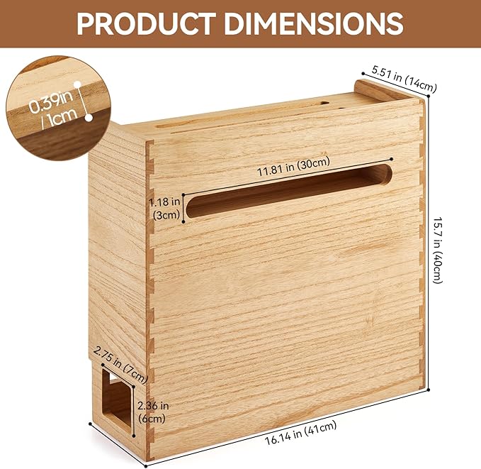KIRIGEN WiFi Router Storage Box, Wooden Cable Management Box with 3-Tier Shelf, Modem and Power Strip Organizer for Desk, TV Stand, Home Office, Living Room, Natural LYQ-NA