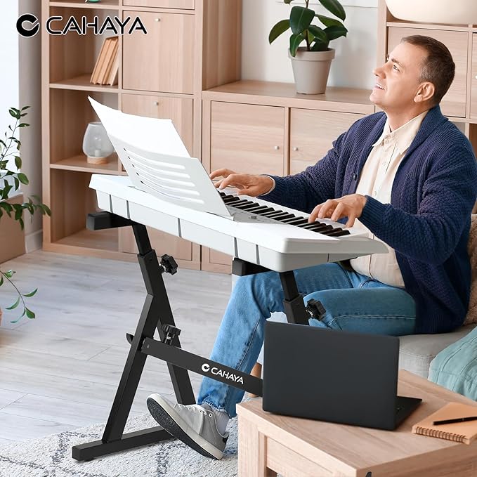 CAHAYA Keyboard Stand Piano Adjustable - Z Style Piano Stands Heavy Duty Stable and Portable with Height and Width Adjustable Fits for 54 61 76 88 Keys Electric Pianos Black