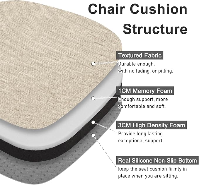 baibu 14x14 Memory Foam Metal Chair Cushions Set of 4, Dual-Layer Design Non-Slip Metal Dining Chair Pads Kitchen Seat Cushion with Machine Washable Cover, 4 Counts, Beige
