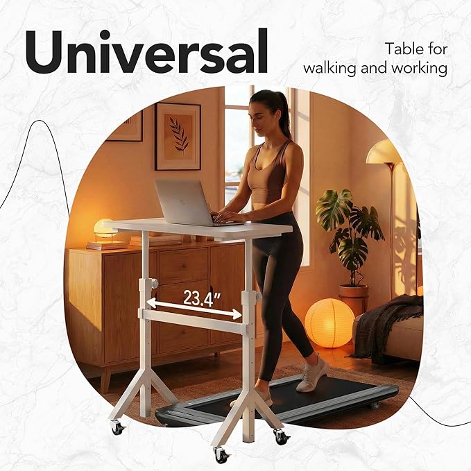 HHUANUO 32'' Small Standing Desk Adjustable Heigh, Mobile Stand Up Desk with Wheels, Portable Rolling Desks for Walking Pad and Treadmill, Computer Laptop Desks for Home Office Space,White