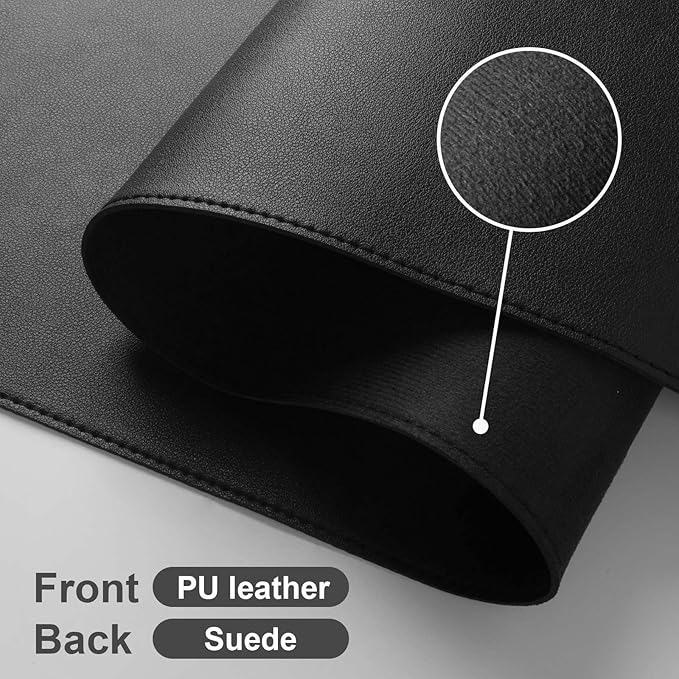 DAWNTREES Desk Mat for Desktop,PU Leather Desk Pad Protector,Non Slip, 23.6" x 13.8" Large Mouse Pad and Keyboard Mat, Waterproof Writing Pad for Office and Home (Black)