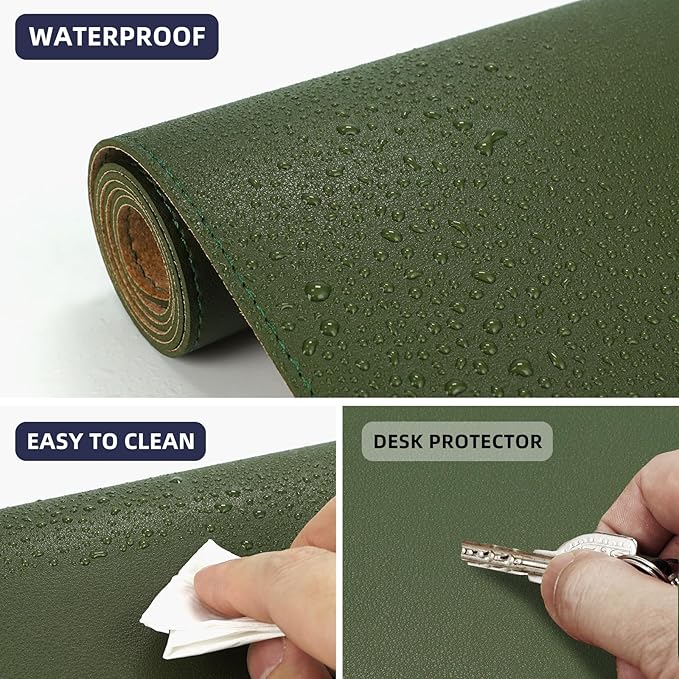 AFIING Cork Desk Mat 47" x 17", Dual-Sided Natural Cork & PU Leather Desk Pad, Non-Slip Waterproof Large Mouse Pad for Office, Home & Gaming (Military Green)
