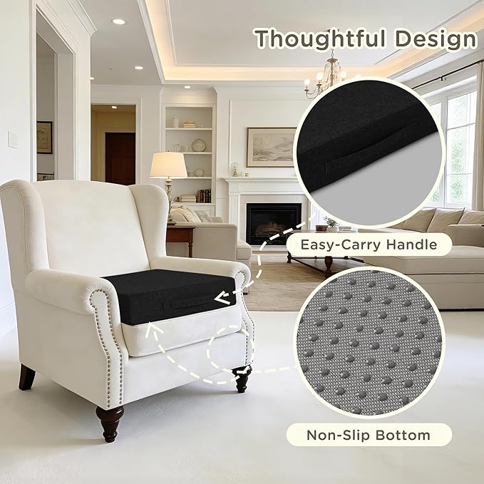 Recliner Cushions for Elderly Square Chair Pads with Non-Slip Bottom for Couch Armchairs Booster Comfy 20"x20"x3.8" Recliner Cushion for Long Sitting with Washable Cover 1 Pack Black