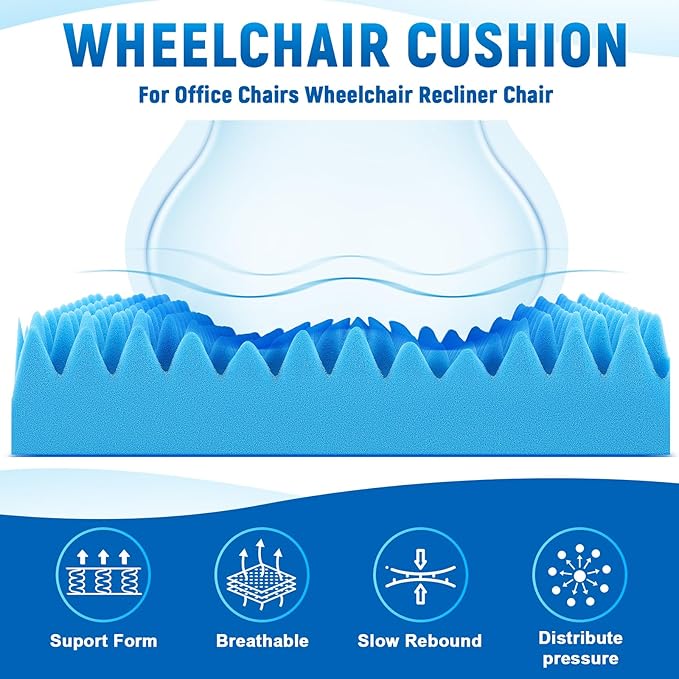 Geiserailie 2 Pcs 32 x 18 x 3 Inches Egg Foam Pad with Back Egg Foam Cushions Wheelchair Seat Cushion to Relieve Back for Office Chairs Wheelchairs Recliner Chair Accessories (Blue)