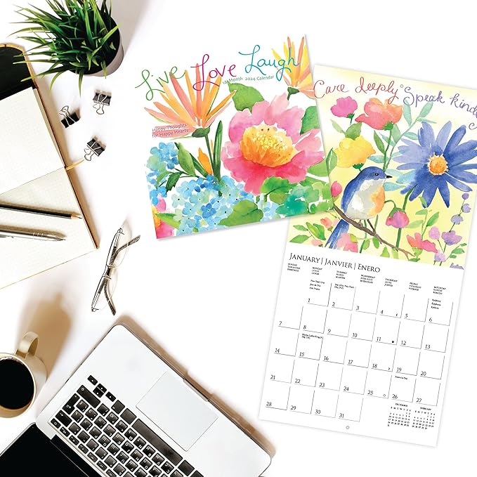 Graphique 2024 Live Love Laugh Mini Wall Calendar | 7” x 7” | Thick Paper | Home & Office Organizer | Large Monthly Grid | 3 Languages & Marked Holidays | 4 Month Preview Page for 2024