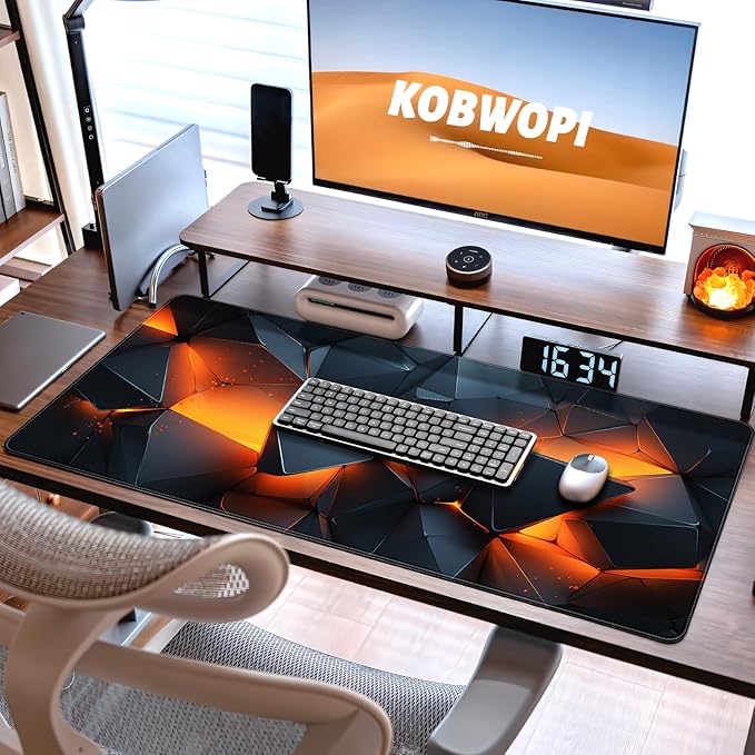 35.4 x 15.7 in, XXL Large Mouse Pad for Desk, Extended Keyboard Mouse Mat for Computer Office, Big Mouse pad with Stitched Edges, Gaming Pc-Abstract Lines on a Black