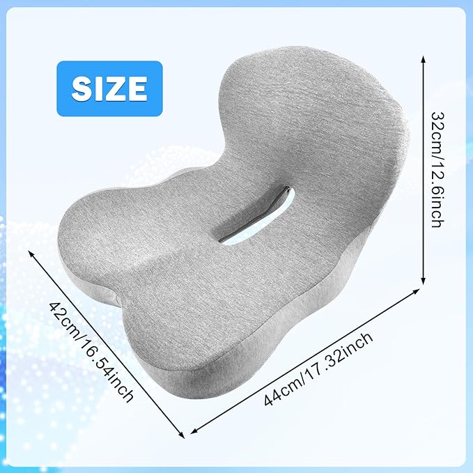 L-Shaped Ergonomic Memory Foam Seat Cushion, Breathable Non-Slip Car & Office Chair Cushion for Long Sitting, Orthopedic Support for Truck Drivers, Desk & Wheelchair(Grey)