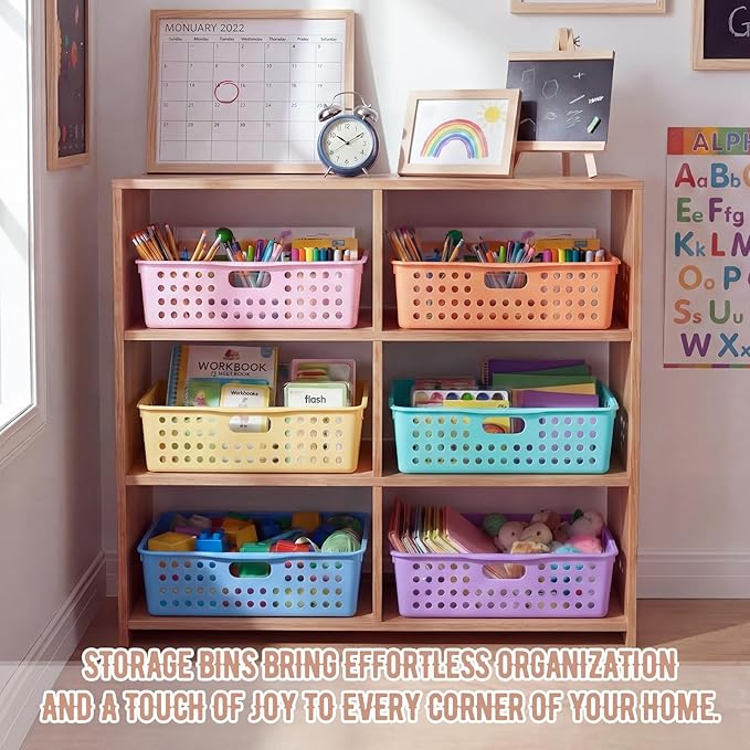 Geetery 12 Pack Classroom Storage Baskets with Handle 14''x10'' Paper Tray Holds A4 Turn in Trays Plastic Paper Baskets Desk Organizer Bin for Classroom, Library, Office, Home (Pastel Color)