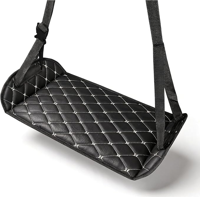 Car Foot Hammock, Leather Comfortable Car Seat Foot Rest, Ergonomic Vehicle Seatback Legs Relaxation Accessory, Universal for Traveling Camping Office (Black & White)