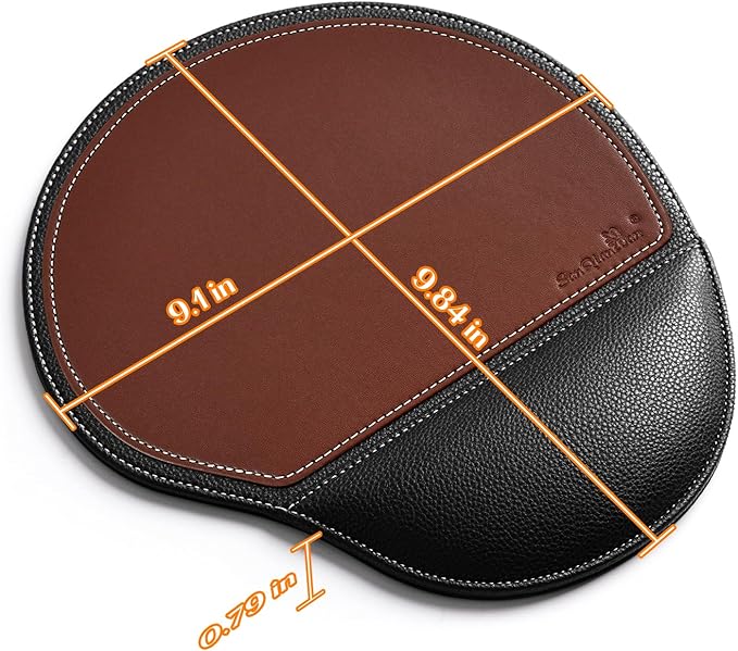 Brown Office Square Leather Mouse Pad with Wrist Rest Non-Slip Design, Business Style Gaming PU Mousepad for Learners, Workers &Computer Users.