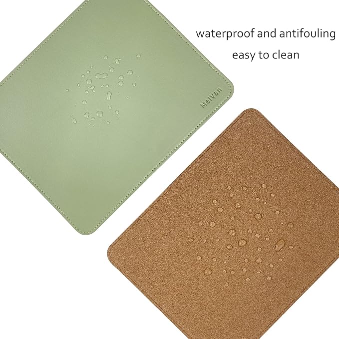 MelVan PU Leather Mouse Pad with Stitched Edge, Wood Mousepad, Waterproof Gaming Mouse Pad Mat for Computers, Laptop, Office & Home, 10.2" x 8.3", 1 Pack (Matcha Green)