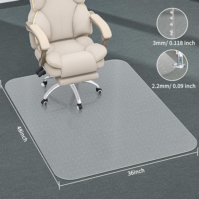 Office Chair Mat for Carpet, 2PCS 36" X 48" X 0.09" Desk Chair Mat for Carpet Floors, Clear and Thick Rolling Computer Chair Mats with Non-Slip Studded for Home and Office Low Pile Carpets