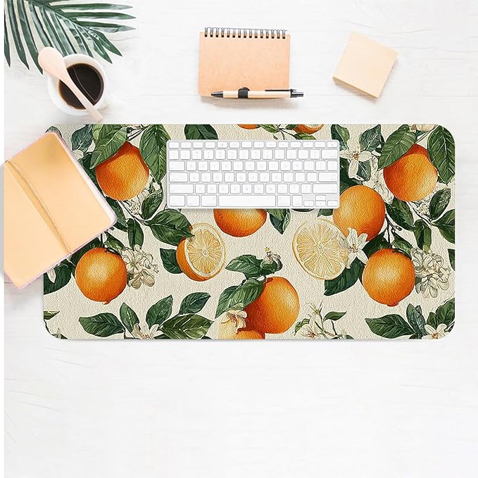 Orange Tree Mouse Pad PU Leather Daisy Desk Mat Large Waterproof Gaming Pad Non-Slip Keyboard Mouse Pad Writing Pad for Gamer Office&Home