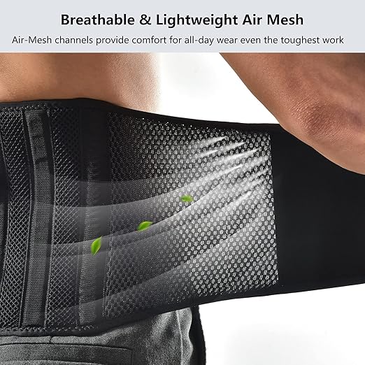 FREETOO Air Mesh Back Brace for Men Women Lower Back Pain Relief with 7 Stays, Adjustable Back Support Belt for Work, Anti-skid Lumbar Support for Sciatica Scoliosis (S(waist:27''-36''), Black)