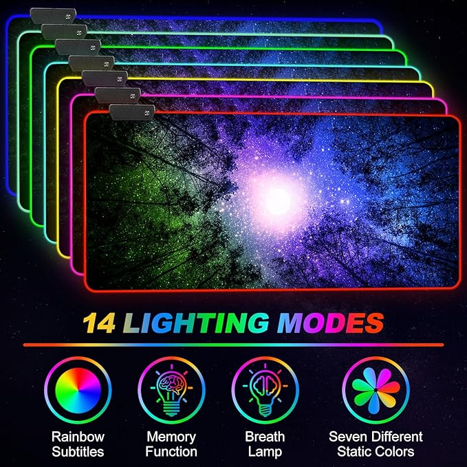 ARTSO Gaming Mouse Pad RGB Starry Sky, Forest Large Mousepad with Non-Slip Rubber Base, Cool XXL Computer Desk Pad, 35.4 x15.7In Big Gaming LED Light Up Mouse Pad for Gamer