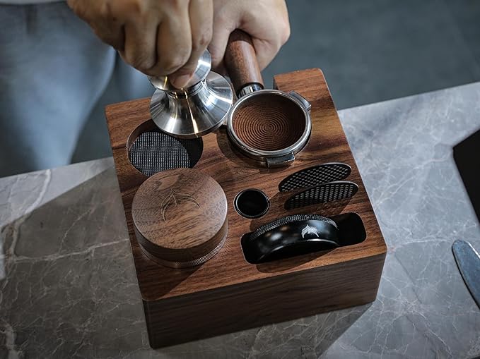 Walnut Espresso Tamping Station 54mm for Breville – Coffee Accessories Organizer Tamper, Distributor Portafilter Holder Stand, Espresso Tools Storage