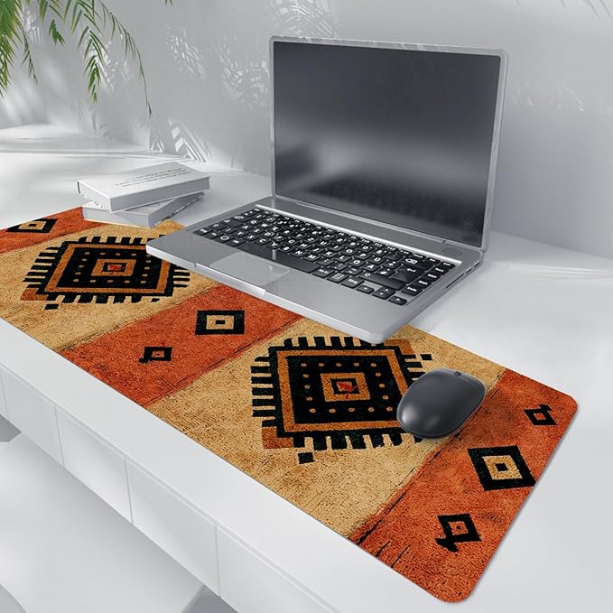 Western Mouse Pad,Western Desk Accessories,Vintage Boho Kilim Large Mouse Pad,Rustic Tribal Aztec Desk Mat,Aesthetic Ethnic Mousepad for Cowboy Home Office Dorm Desktop Decor,31.5x11.8 Inch