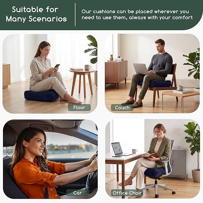 HIGOGOGO Tufted Corduroy Recliner Seat Cushion for Elderly, 20x20x5 Inch Large Square Seat Cushion for Recliner Chair, Floor Pillow, Office Chair, Car, No Pressure on Thighs, Navy