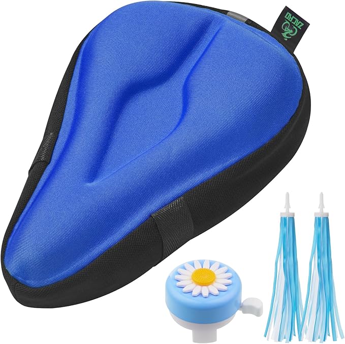 Zacro Gel Kids Bike Seat Cushion Cover for Boys & Girls, Anti-Slip Bike Seat Cover for Toddler, Breathable & Extra Soft Memory Foam Child Bicycle Saddle Padded with Reflective Strip, 9"x6"