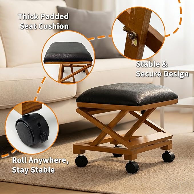 Foot Rest Under Desk, Under Desk Footrest with Adjustable Height & Lockable Wheels, Foot Stool for Home Work Room Comfort