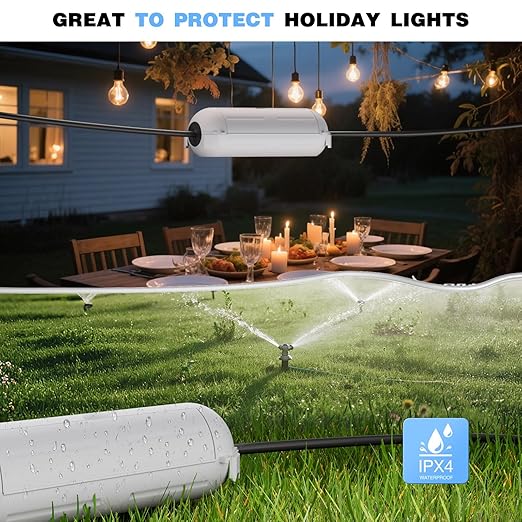 Flemoon [3 Pack] Outdoor Extension Cord Cover Waterproof, Weatherproof Electrical Connection Box for Straight Plug, Outlet, Socket, Halloween, Christmas Holiday Decoration String Light, Light Grey