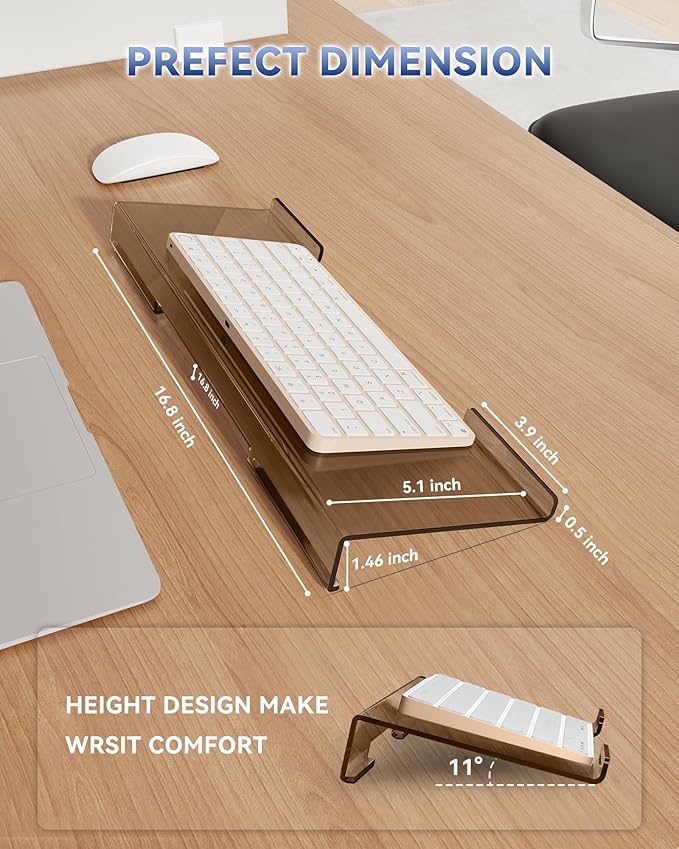 Laborio Acrylic Computer Keyboard Stand for Desktop (Coffee), Ergonomic Keyboard Tilted Elevated Rack Key Board Tray Holder Riser Stand for Office Home Desk Work Supplies
