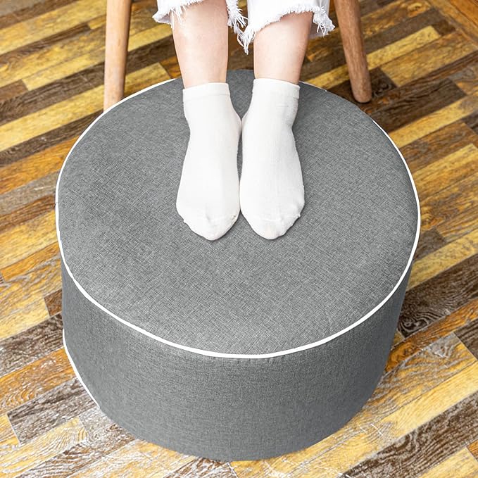 Outdoor Ottoman Outdoor Ottomans for Patio 20x12 Inches Modern Lightweight Foam Stuffed Pouf Outdoor Footstool Footrest Foot Stool Waterproof (Gray)