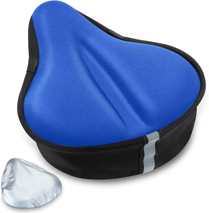CUNCUI Bike Seat Cushion, Gel Bike Seat Cover, Bicycle Seat Cushion Covers for Women Men Comfort Compatible, Suitable for Outdoor and Indoor (11x10 inch)-Blue